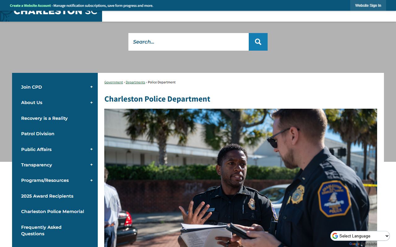 Charleston Police Department website for arrest and records information