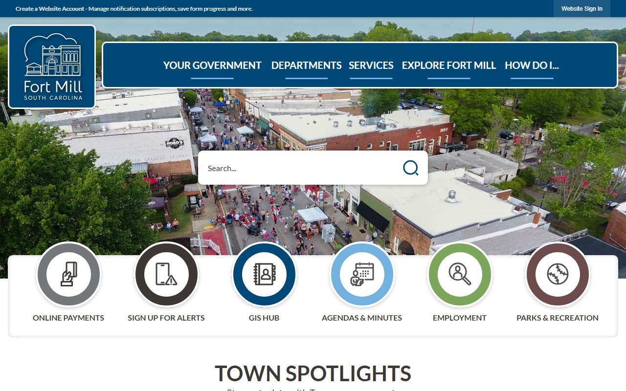Fort Mill town website with police department information