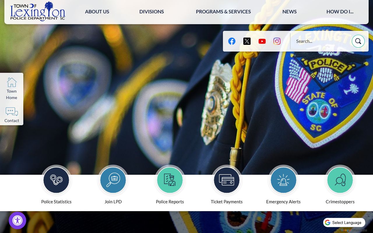 Lexington Police Department website with department information