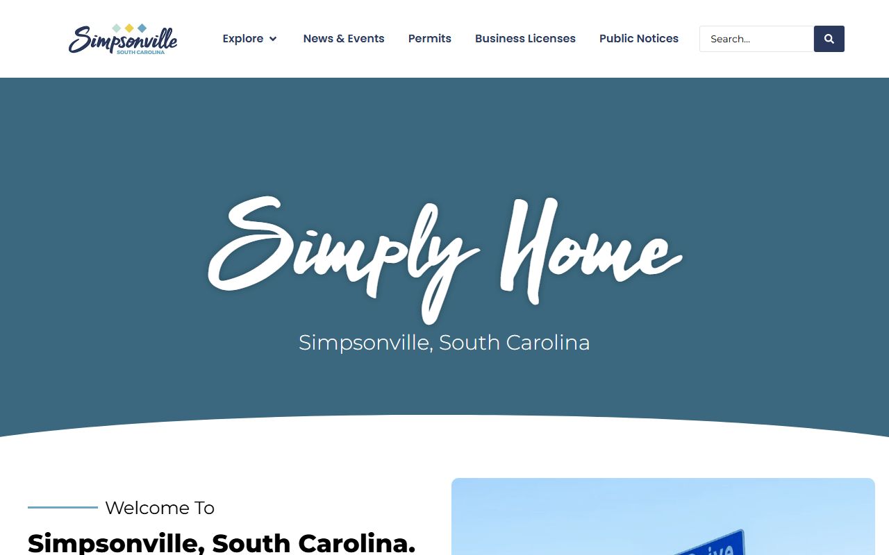 Simpsonville city homepage with links to local services