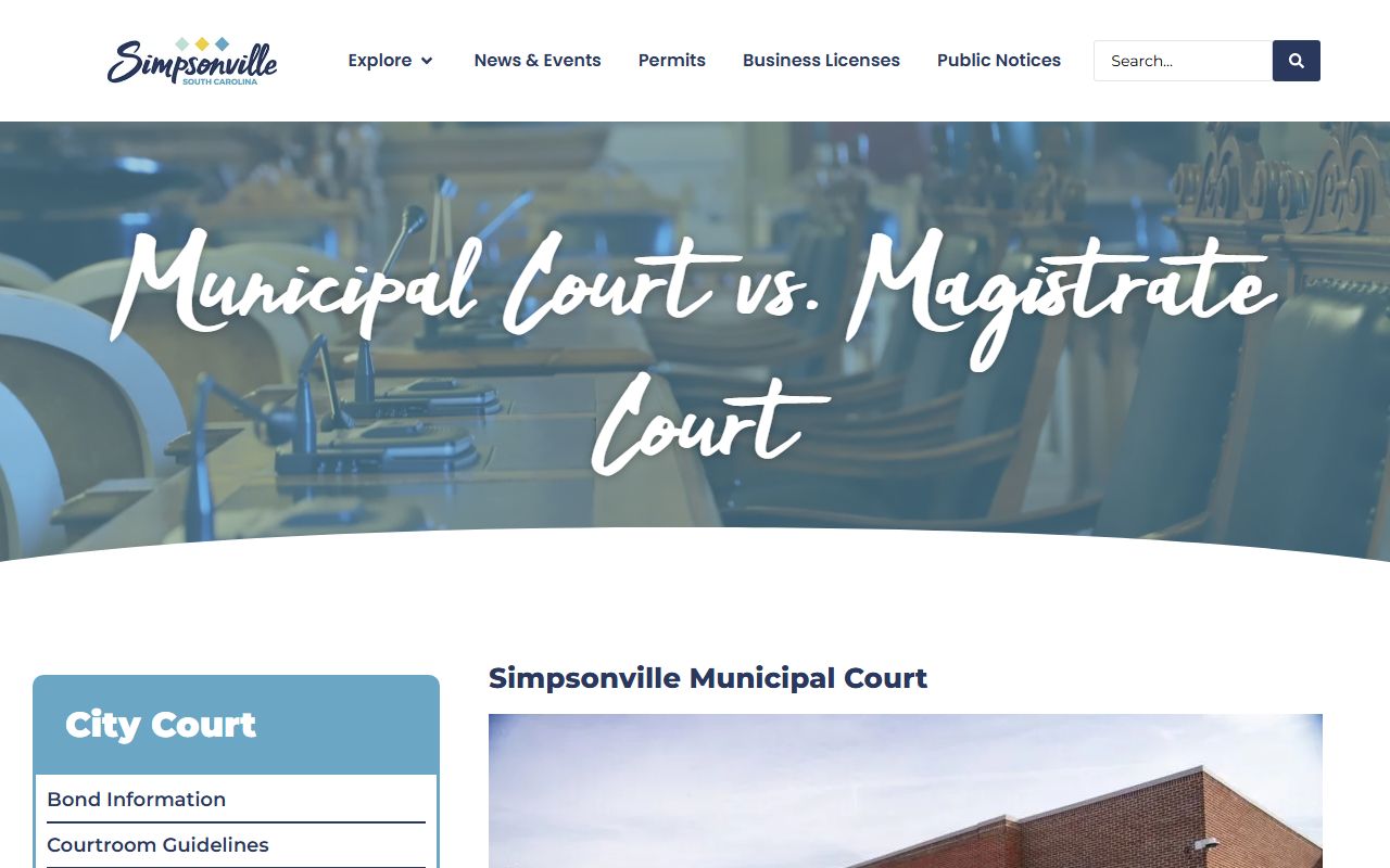 Simpsonville Municipal Court page related to jail roster cases