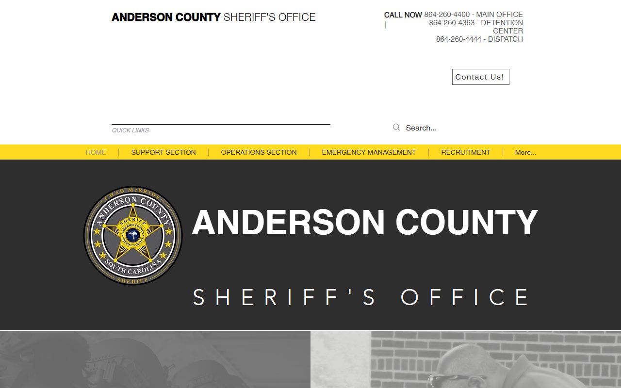 Anderson County Sheriff Office website with jail roster access