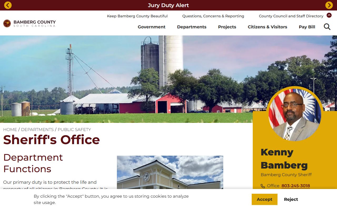 Bamberg County jail roster Sheriff's Office webpage