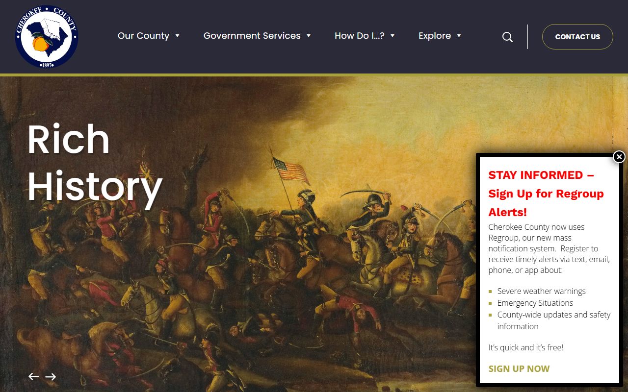 Cherokee County government homepage with links to Sheriff's Office and detention center