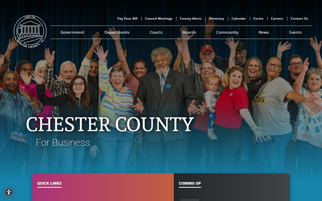 Chester County government homepage with links to Sheriff's Office and public safety
