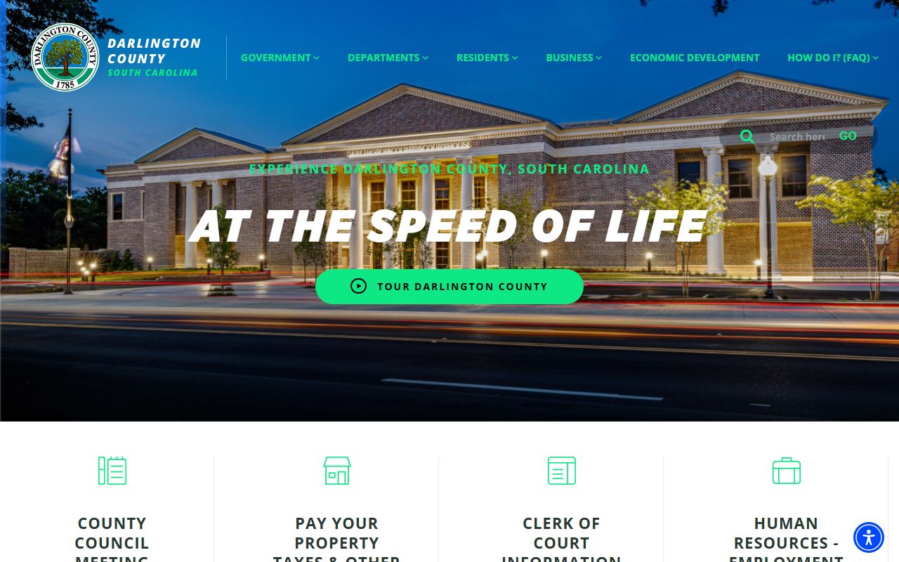 Darlington County government homepage with links to Sheriff's Office and detention center