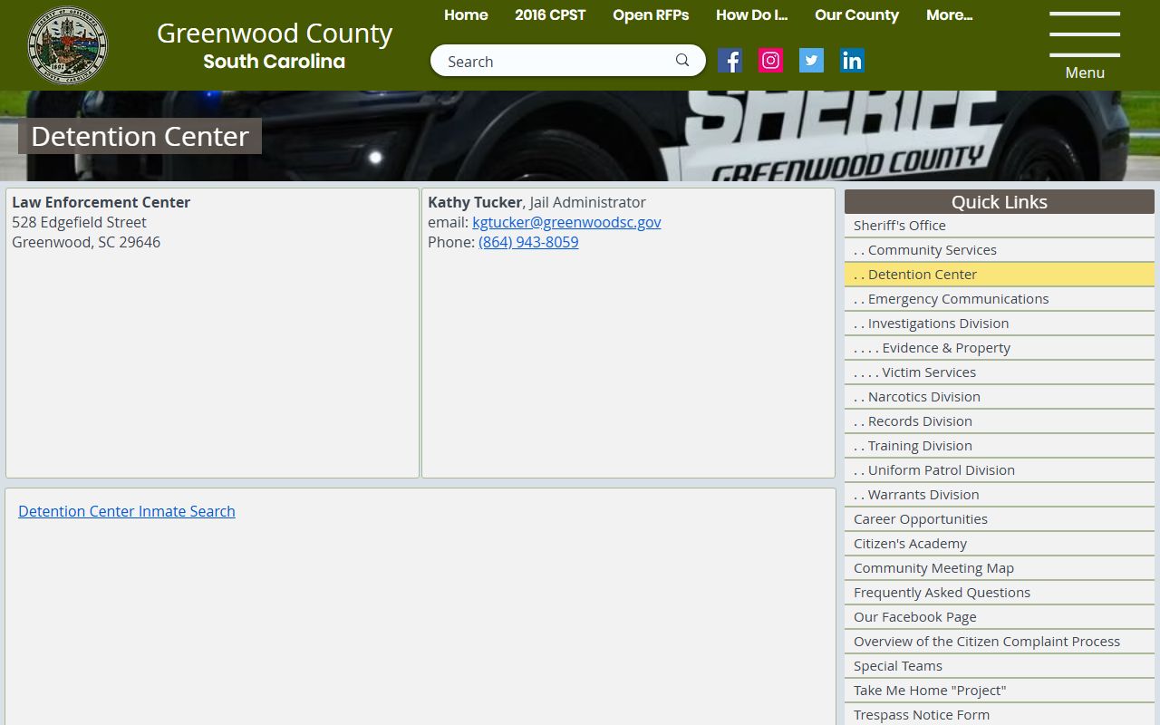 Greenwood County jail roster detention center official webpage