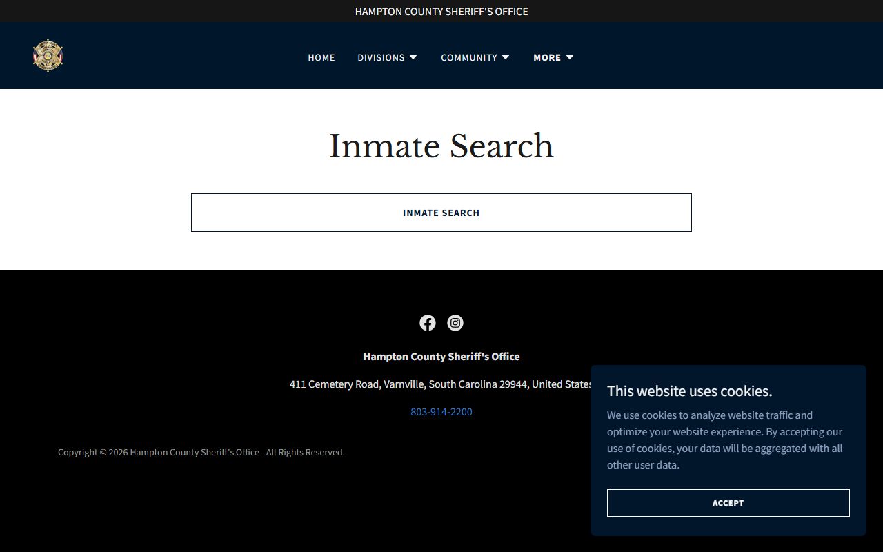 Hampton County jail roster detention center search page