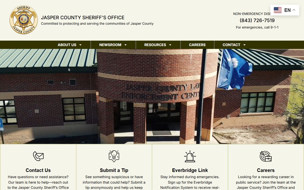 Jasper County Sheriff's Office website homepage