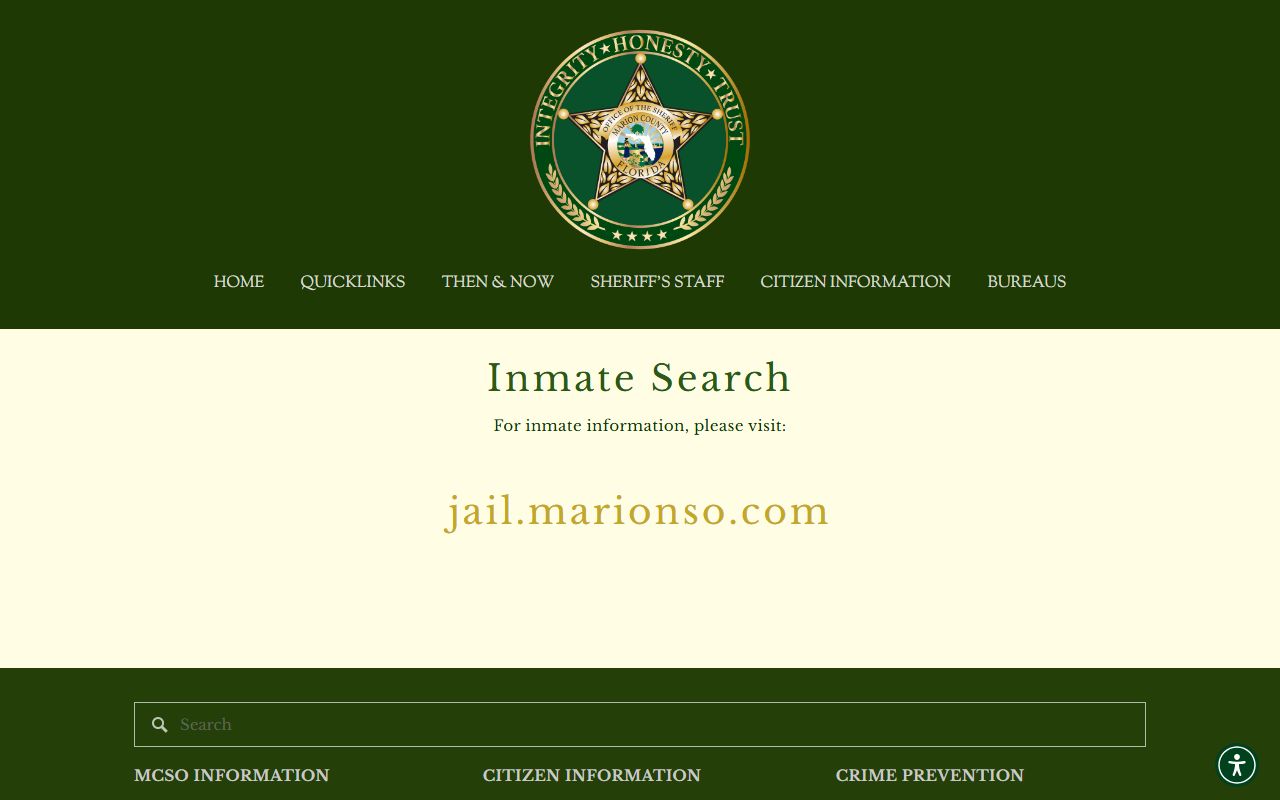 Marion County Sheriff inmate search page for the jail roster