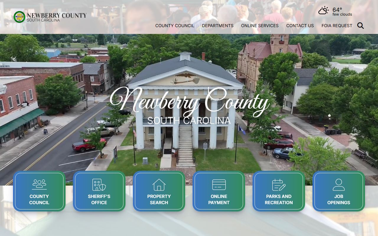 Newberry County homepage with links to jail roster and inmate services