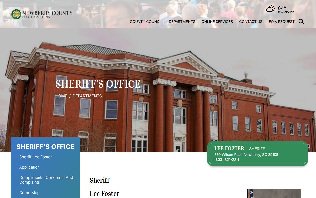 Newberry County Sheriff's Office website for jail roster information