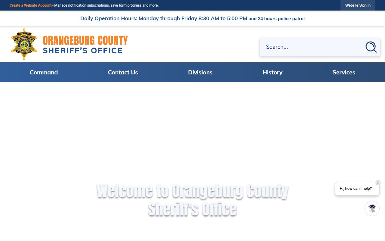 Orangeburg County Sheriff's page with jail roster search access