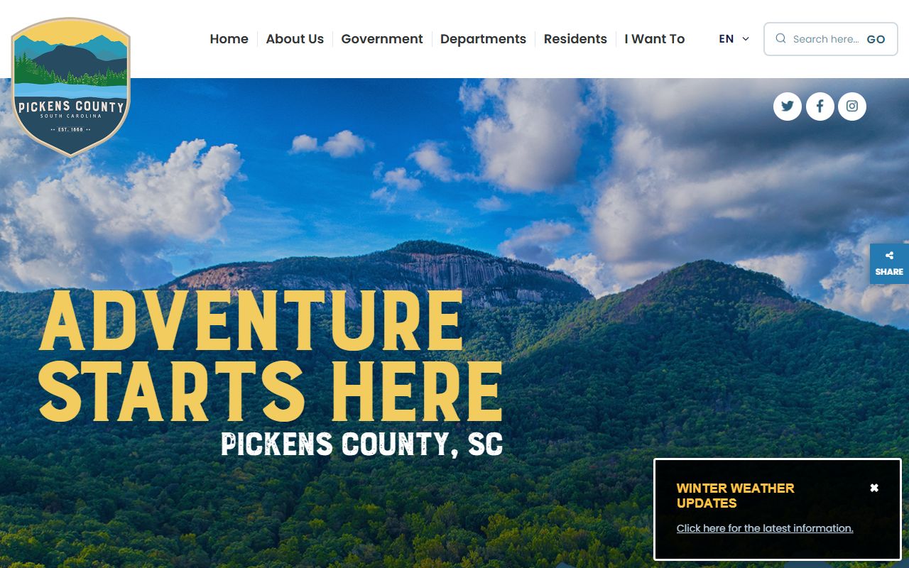 Pickens County government homepage with links to public records