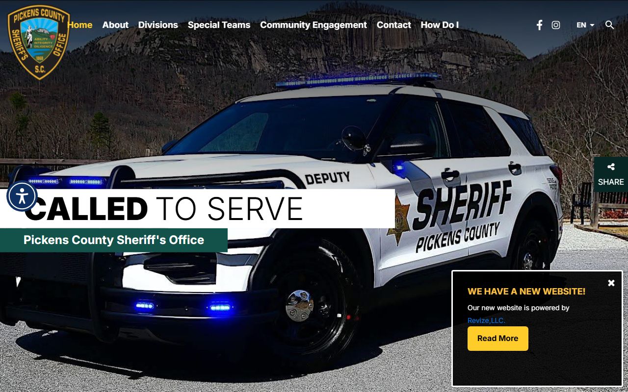 Pickens County Sheriff's Office website with jail roster links
