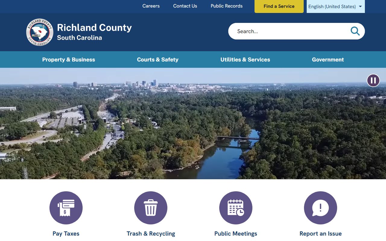 Richland County government homepage with jail roster access