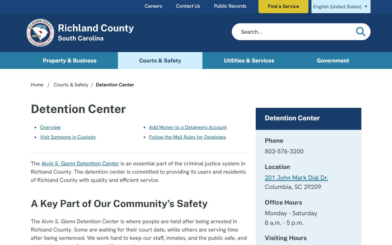 Richland County Alvin S. Glenn Detention Center jail roster page