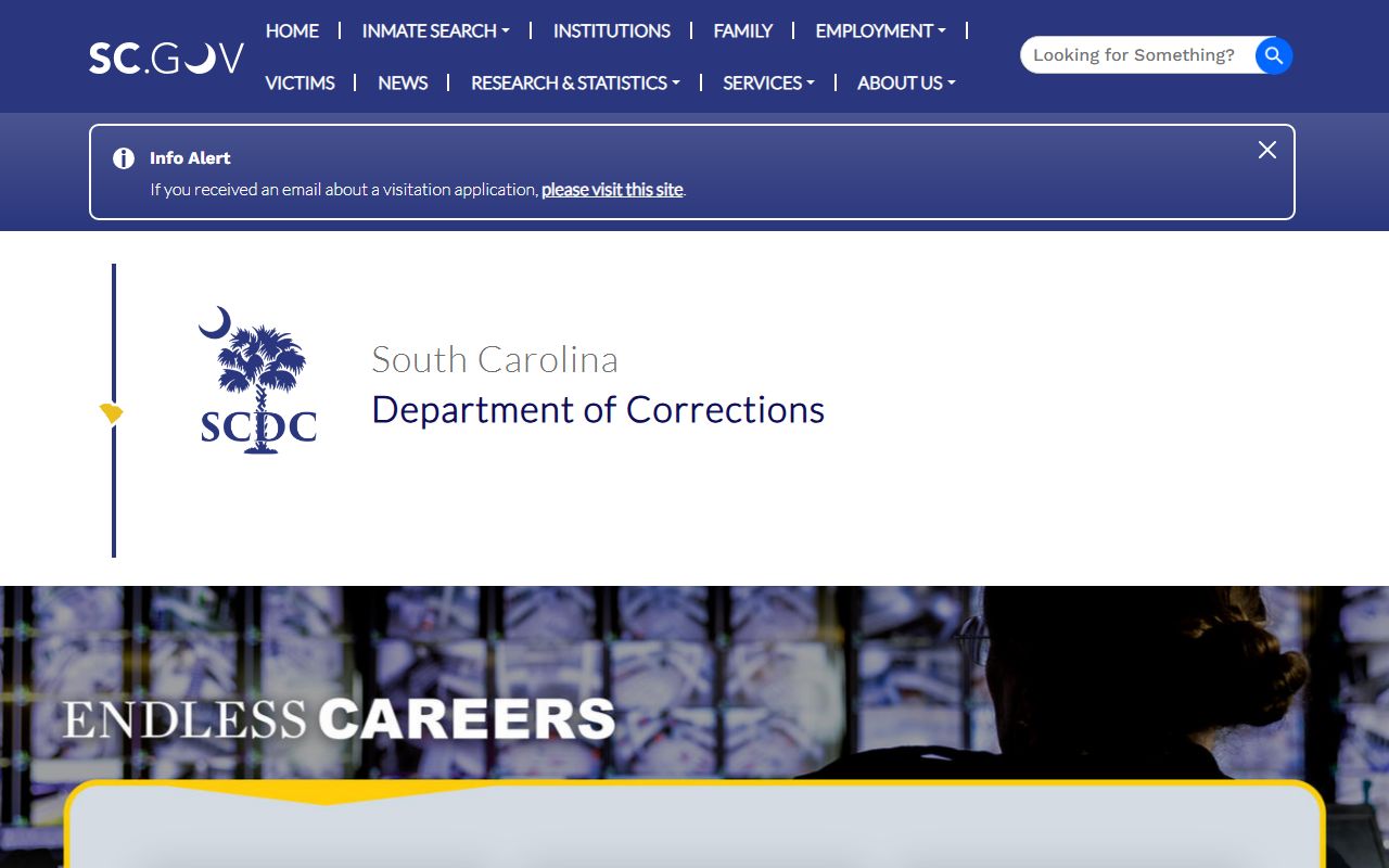 South Carolina Department of Corrections jail roster homepage