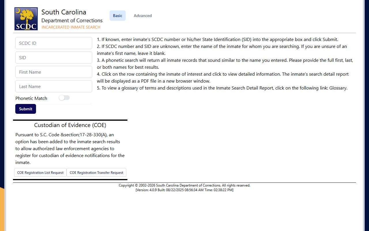 South Carolina jail roster SCDC incarcerated inmate search portal