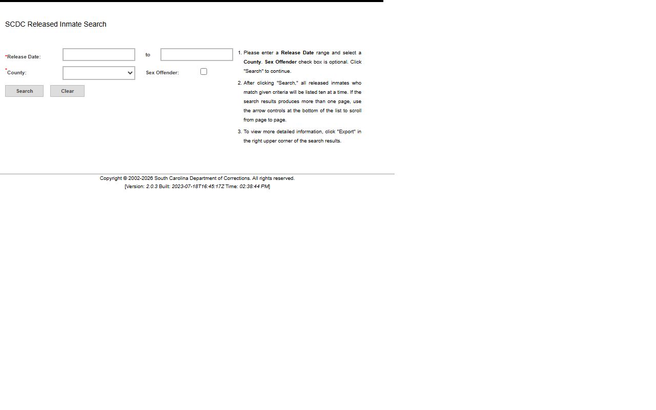 South Carolina SCDC released inmate jail roster list